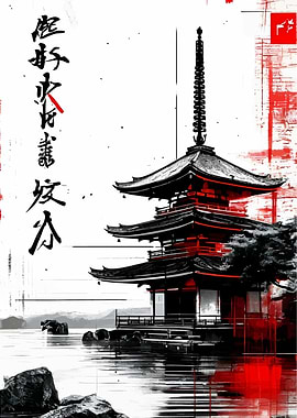 Japanese Pagoda with Red Accents