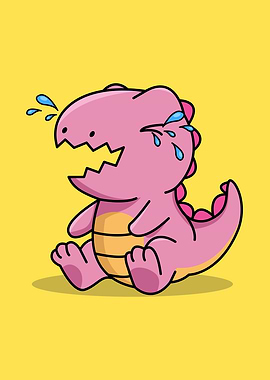 Dinosaur Pink Crying Cartoon Vector Illustration