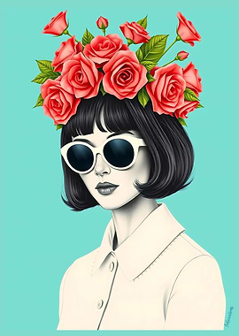 Woman with Roses and Sunglasses Portrait