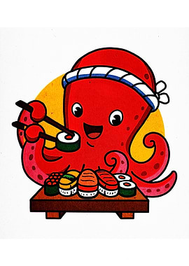 Sushi Chef Octopus Cartoon