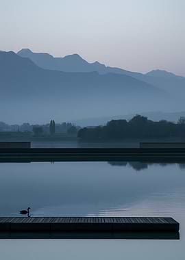 Lake and Mountains at Dusk