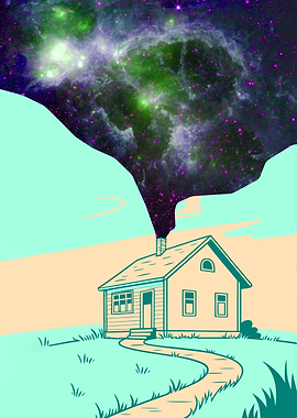 Minimalist House with Galaxy Smoke