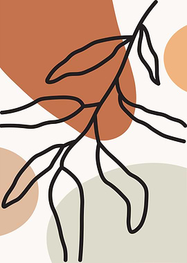 Minimalist Botanical Line Art with Shapes