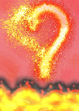 Fiery Question Mark Over Flames