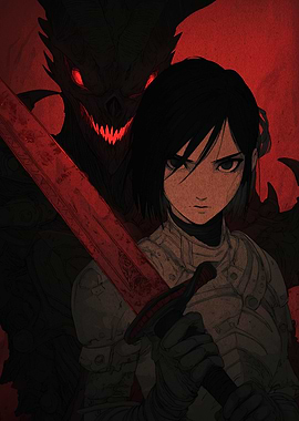 Warrior with Demon and Red Sword