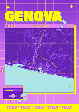 Genoa Italy Retro Map Poster