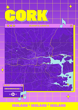 Cork Ireland Map Retro Aesthetic