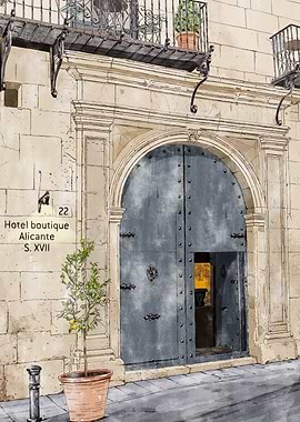 Hotel Boutique Alicante Entrance Illustration