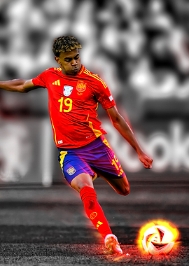 Soccer player kicking a flaming ball