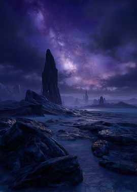 Alien Landscape Under a Starry Sky