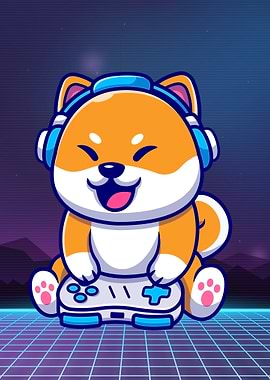 Cartoon Shiba Inu Gamer