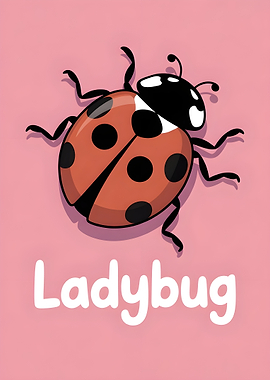 Cartoon Ladybug on Pink Background