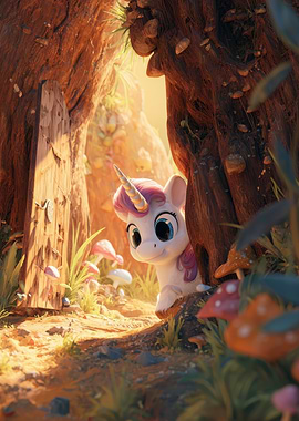 Cute Unicorn in Enchanted Forest