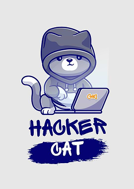 Hacker Cat Cartoon Illustration