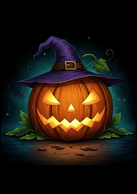 Halloween Pumpkin with Witch Hat