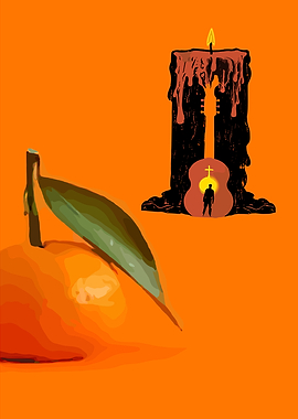 Orange, Candle, and Guitar Silhouette