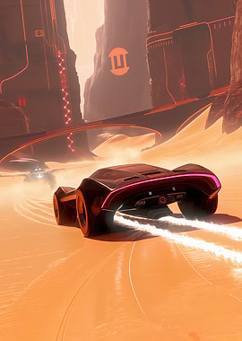 Futuristic Car Racing on Desert Planet