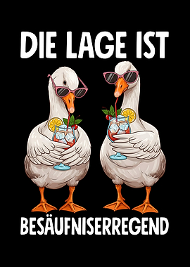 Funny Geese with Cocktails and Sunglasses