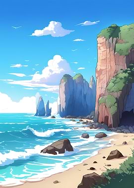 Anime Style Coastal Landscape AI