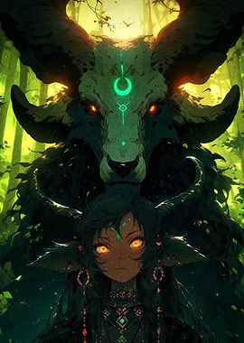 Forest Guardian with Horned Beast