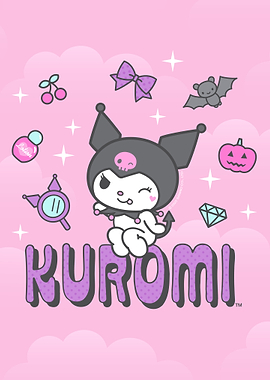 Kuromi character illustration on pink background