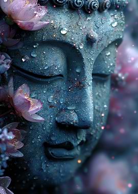 Buddha Statue with Flowers and Water