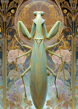Ornate Praying Mantis Art Nouveau