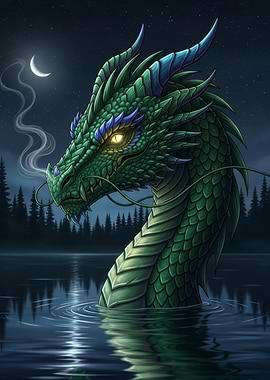 Green Dragon Rising from Lake