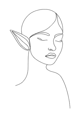 Minimalist Woman Elf Portrait Line Art