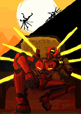 Red Robot Warrior with Yellow Beams