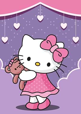 Hello Kitty with Teddy Bear Illustration