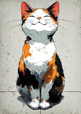 Smiling Calico Cat Illustration