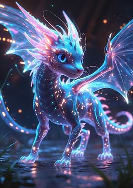 Glowing Baby Dragon — Neon Bioluminescent Fantasy Illustration