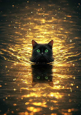 Black Cat in Golden Water
