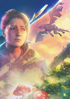 Fantasy Woman with Dragon in Landscape