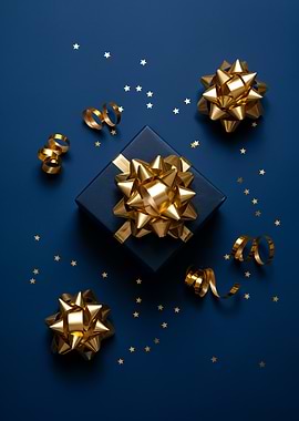 Blue Gift with Golden Decorations