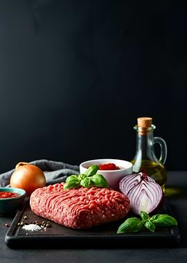 Ground Beef and Ingredients Still Life
