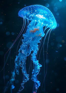 Glowing Blue Jellyfish in Dark Water