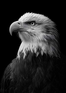 Monochrome Eagle Portrait on Black Background