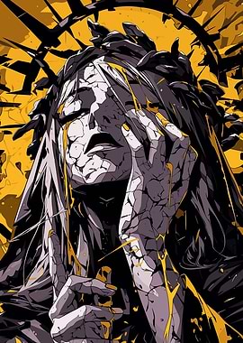 Distressed Figure in Yellow and Gray