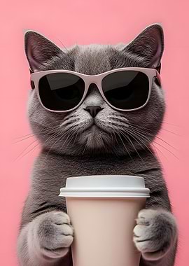 Cool Cat with Coffee