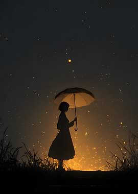 Silhouette of a Girl with Umbrella
