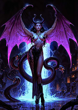 Demon Queen Lilith with Snakes and Wings