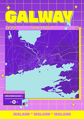 Galway Ireland Retro Map Poster