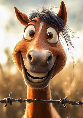 Cartoon Horse Smiling Behind Barbed Wire