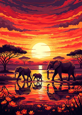Elephants at Sunset