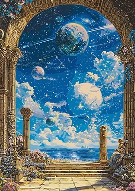 Planetary Vista Through Ancient Archway