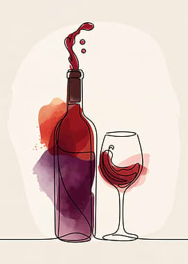 Wine Bottle and Glass Illustration