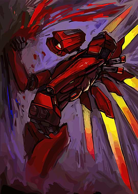 Red Robot Digital Art Illustration
