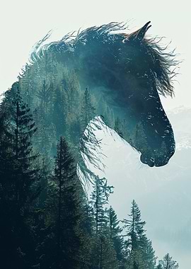 Horse and Forest Double Exposure Art